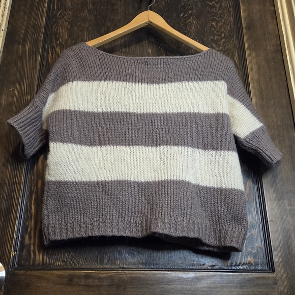 American Eagle Outfitters Oversized Crop Gray/Purple & White Striped Sweater - Picture 7 of 8